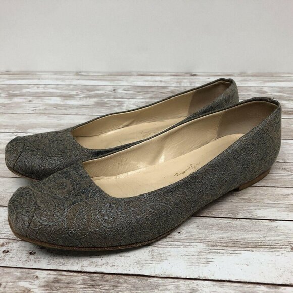 6.5 M Marchez Vous Italy XO Yeardley Paisley Brocade Blue Gray Ballet Flat Shoes - Picture 2 of 12